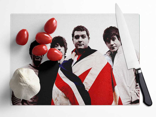 Arctic Monkeys British Flag B n W Glass Chopping Board