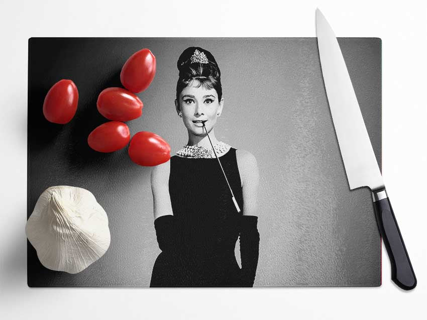 Audrey Hepburn Cigarette Breakfast At Tiffanys Glass Chopping Board