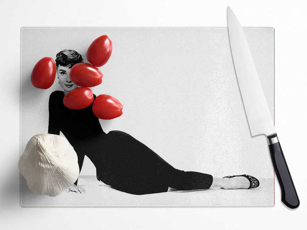 Audrey Hepburn Cat Suit Glass Chopping Board