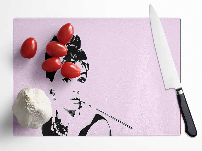 Audrey Hepburn Cigarette Pose Pink Glass Chopping Board