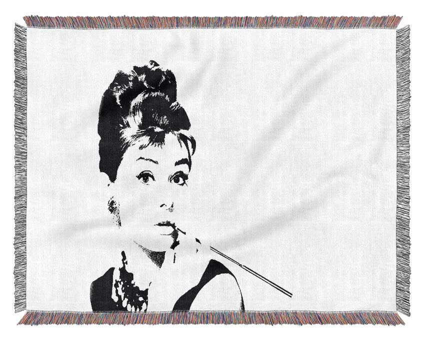 Audrey Hepburn Cigarette Pose Pink Woven Blanket