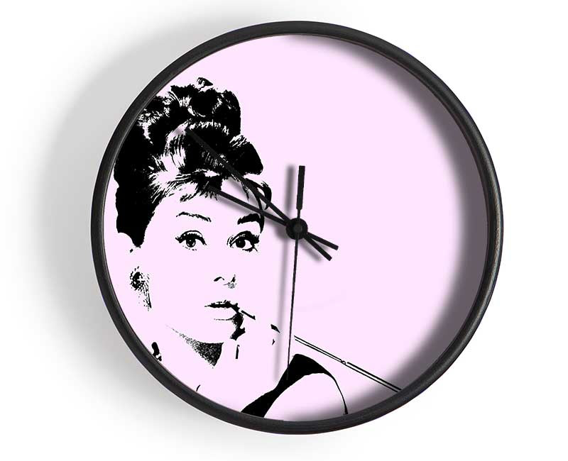 Audrey Hepburn Cigarette Pose Pink Clock - Wallart-Direct UK