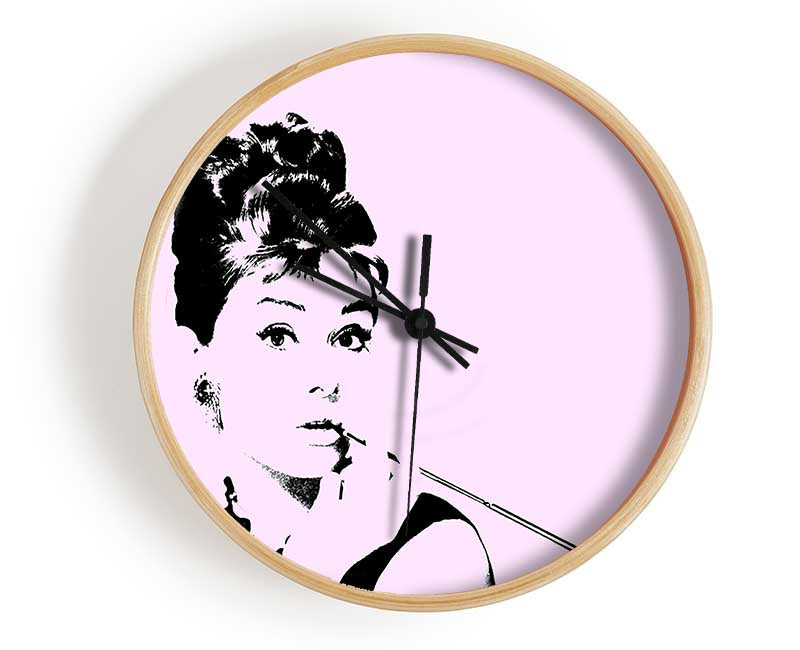 Audrey Hepburn Cigarette Pose Pink Clock - Wallart-Direct UK