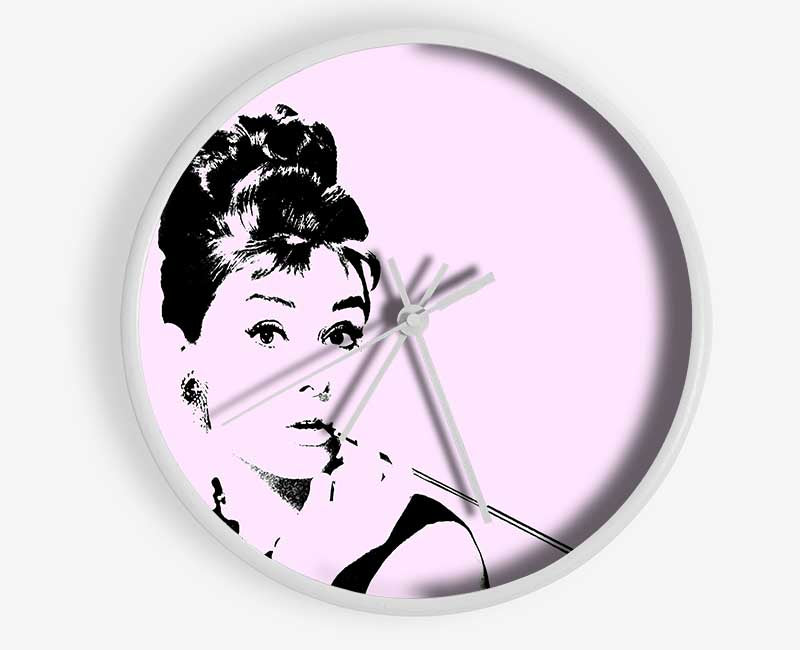 Audrey Hepburn Cigarette Pose Pink Clock - Wallart-Direct UK