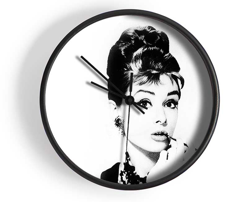 Audrey Hepburn Cigarette Pose White Clock - Wallart-Direct UK