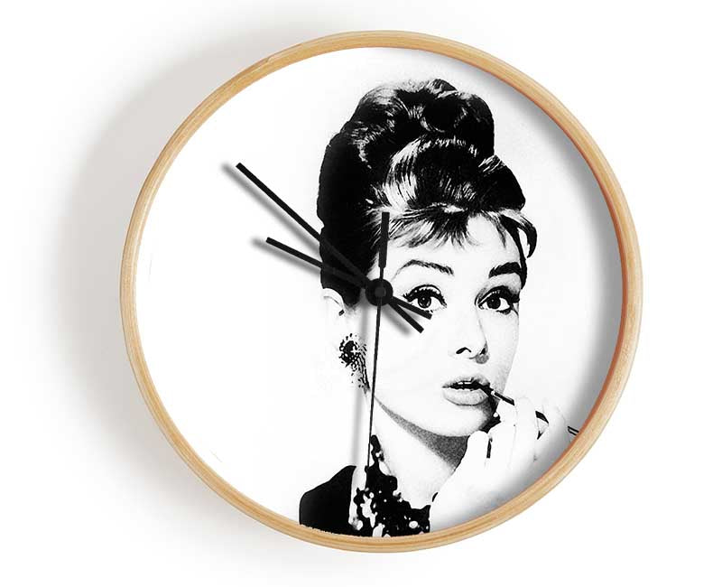 Audrey Hepburn Cigarette Pose White Clock - Wallart-Direct UK