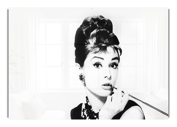 Audrey Hepburn Cigarette Pose White