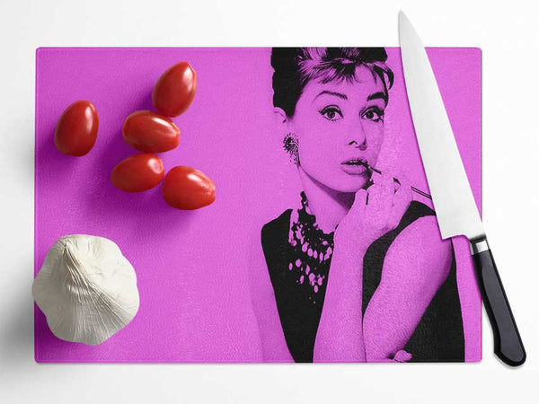 Audrey Hepburn Pink Glass Chopping Board