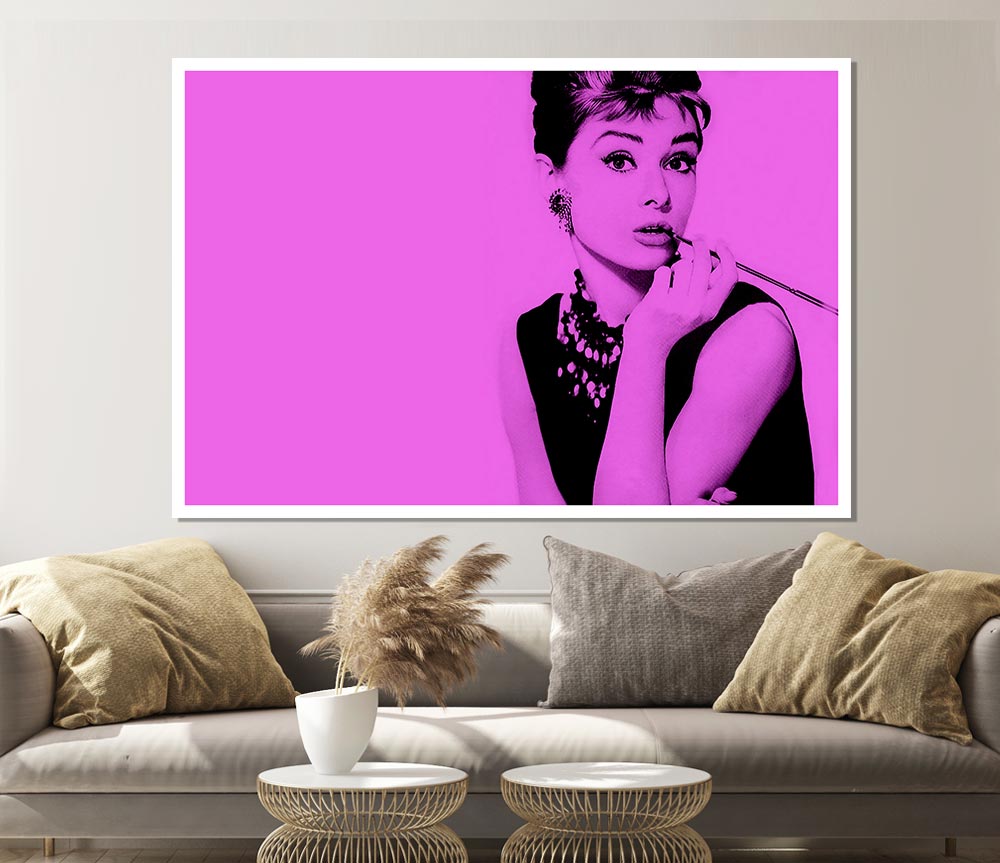 Audrey Hepburn Pink Print Poster Wall Art