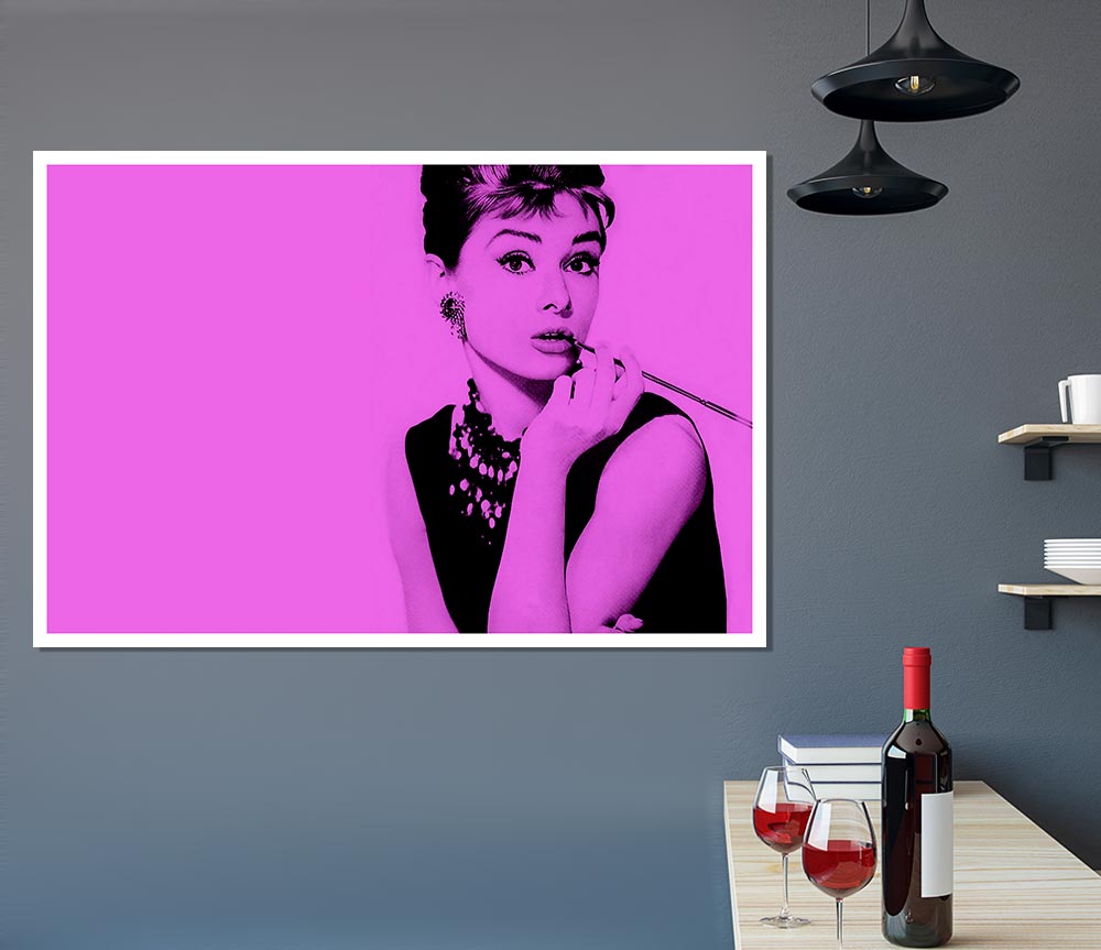 Audrey Hepburn Pink Print Poster Wall Art