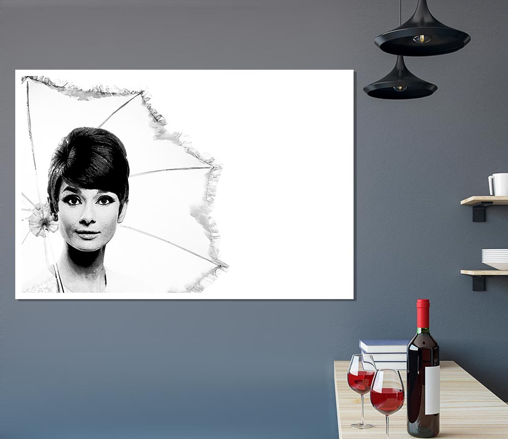 Audrey Hepburn Umbrella Print Poster Wall Art