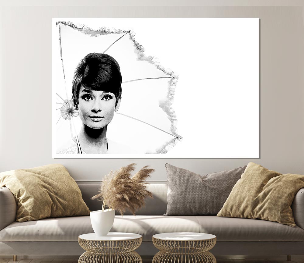 Audrey Hepburn Umbrella Print Poster Wall Art