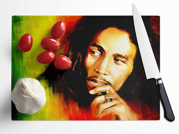 Bob Marley Red Yellow Green Glass Chopping Board