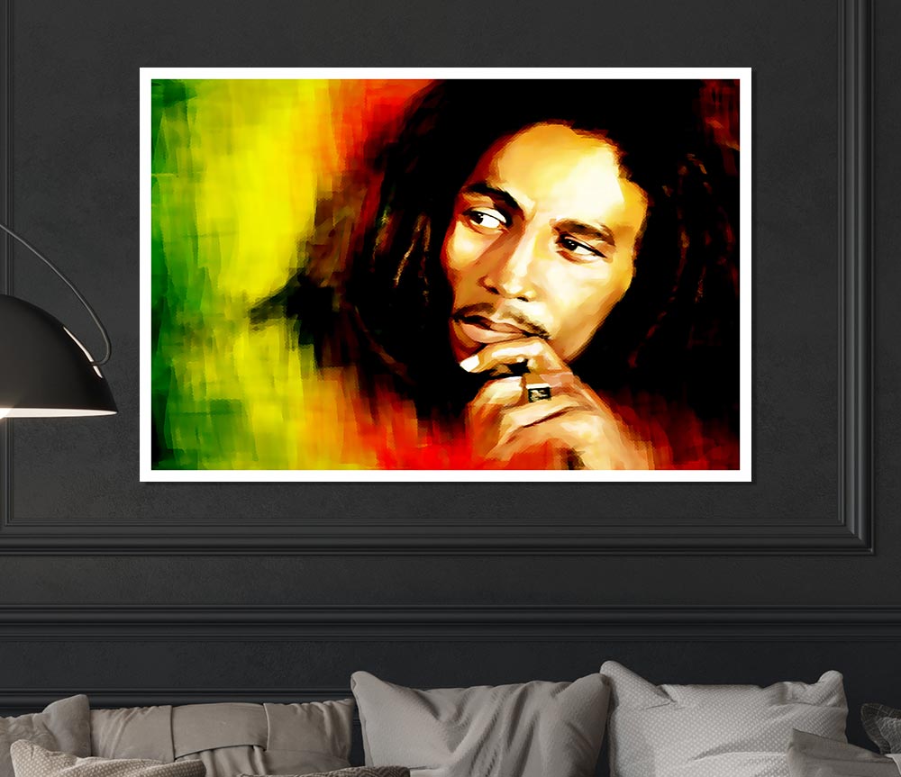 Bob Marley Red Yellow Green Print Poster Wall Art