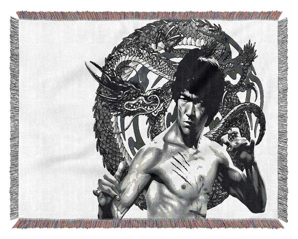 Bruce Lee Dragon B n W Woven Blanket