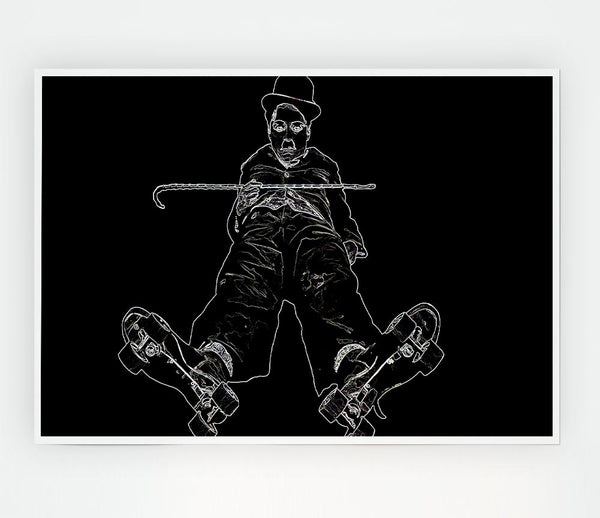 Charlie Chaplin White On Black Print Poster Wall Art