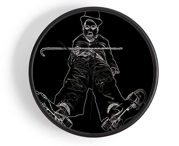 Charlie Chaplin White On Black Clock - Wallart-Direct UK