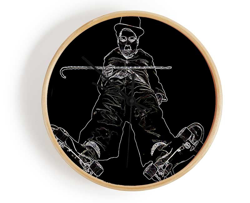 Charlie Chaplin White On Black Clock - Wallart-Direct UK