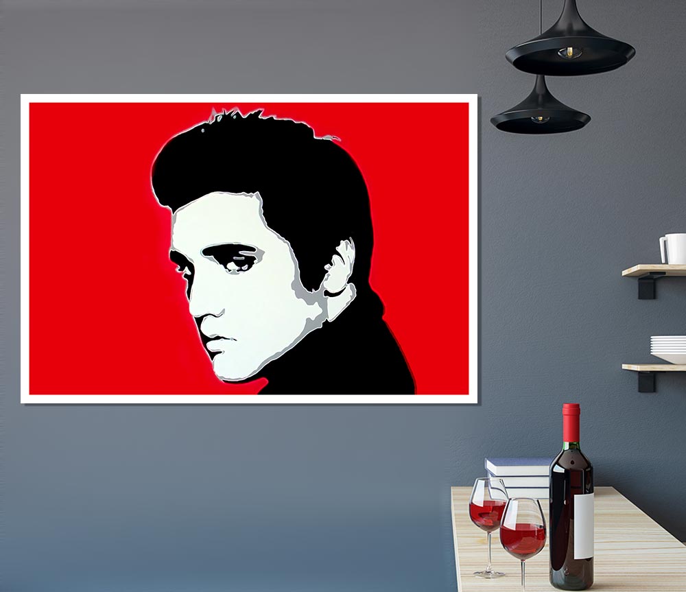 Elvis Portrait Red Print Poster Wall Art