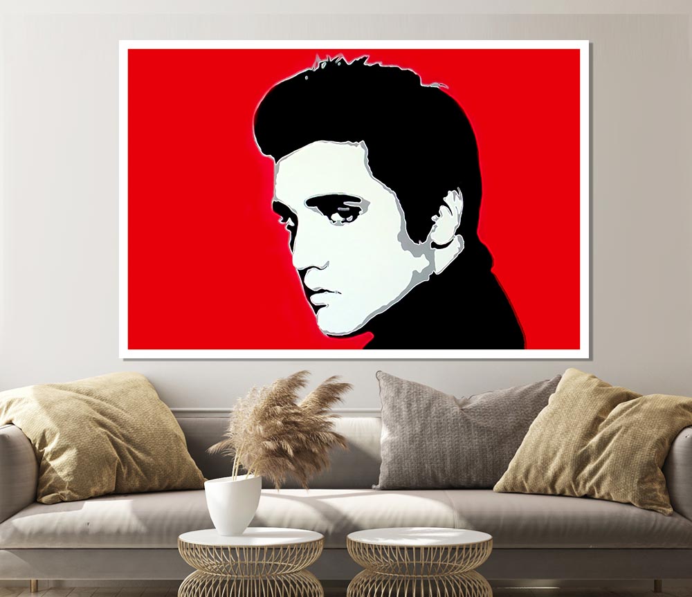 Elvis Portrait Red Print Poster Wall Art