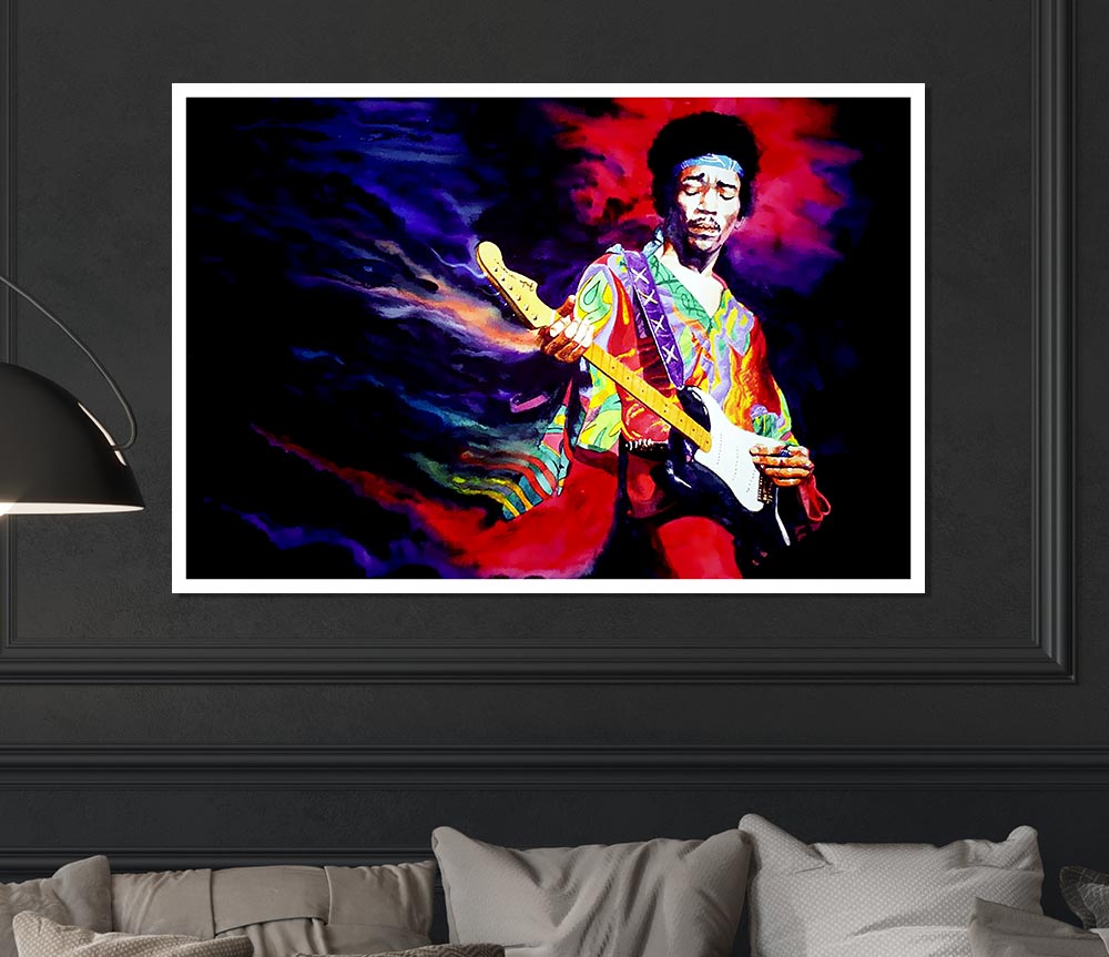 Jimi Hendrix Lightning Fast Print Poster Wall Art