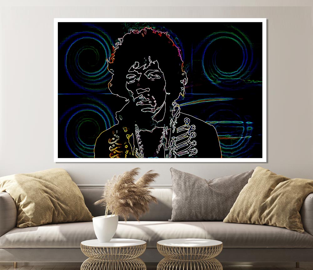 Jimi Hendrix Psychedelic Print Poster Wall Art