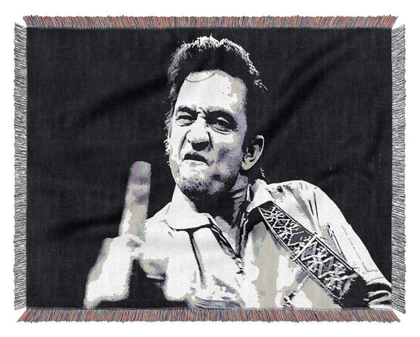 Johnny Cash Finger B n W Woven Blanket