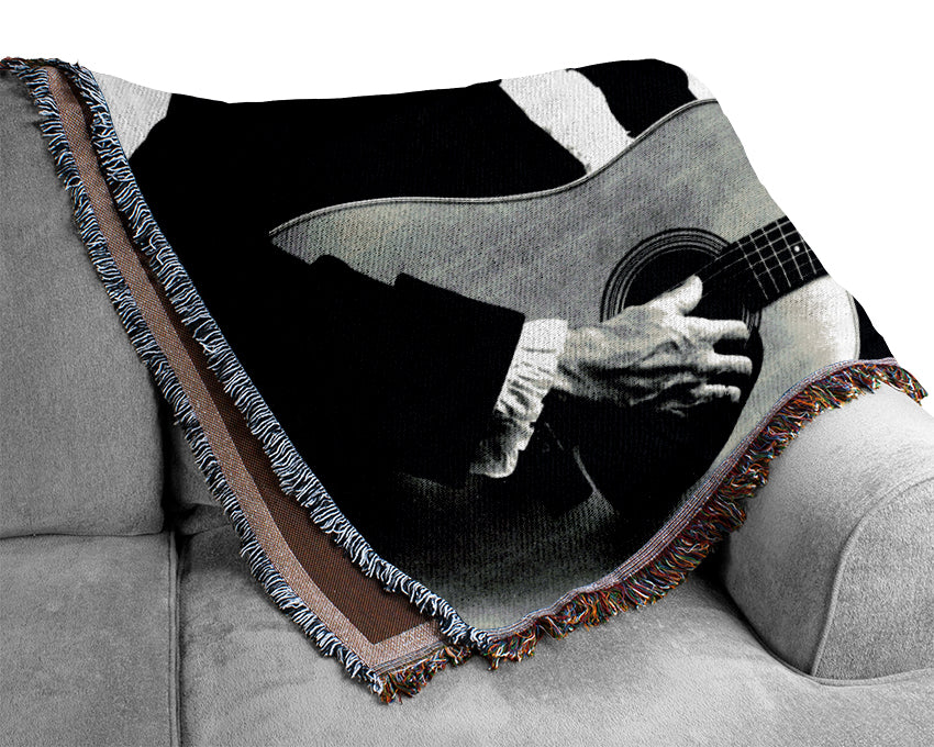 Johnny Cash Guitar Man Woven Blanket