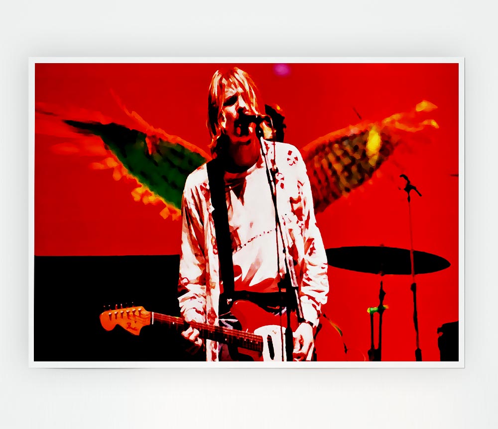 Kurt Cobain Angel Wings Print Poster Wall Art