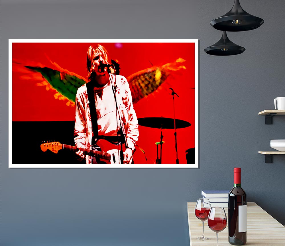 Kurt Cobain Angel Wings Print Poster Wall Art