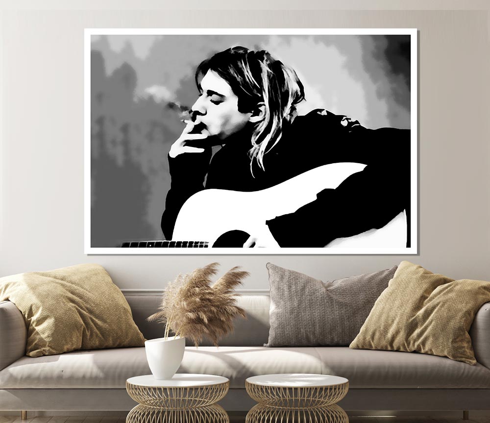 Kurt Cobain Guitar Smoke Print Poster Wall Art