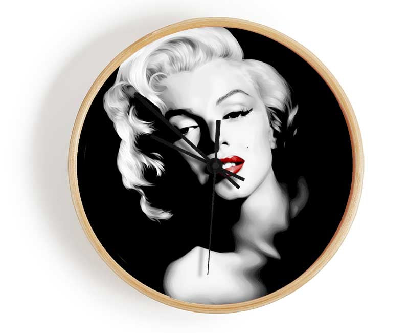 Marilyn Monroe Red Lips Landscape Clock - Wallart-Direct UK