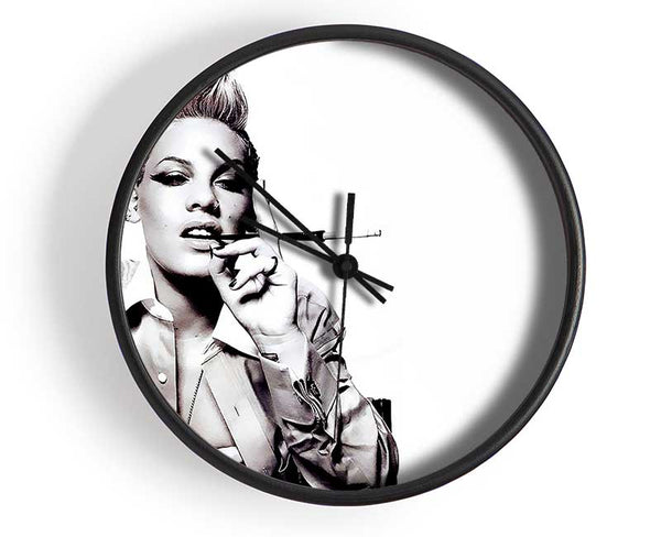 Pink Cigarette B n W Clock - Wallart-Direct UK