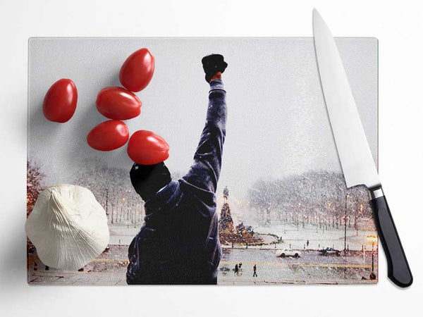 Rocky Balboa On The Steps Glass Chopping Board