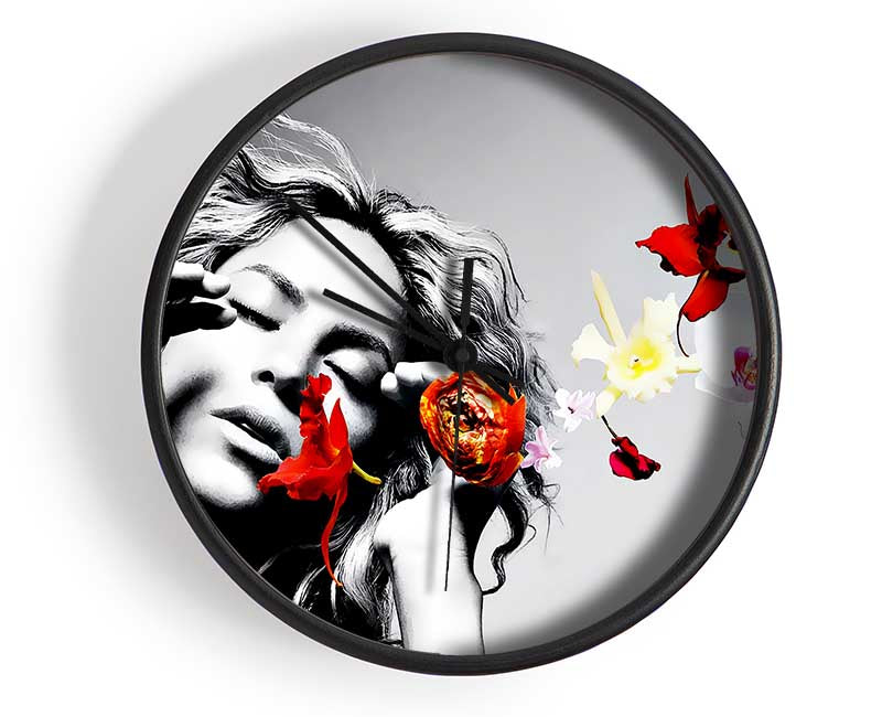 Shakira Orange Flowers Clock - Wallart-Direct UK