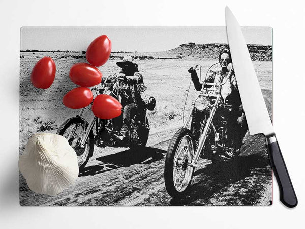 Easy Rider Motorbike Drive B n W Glass Chopping Board