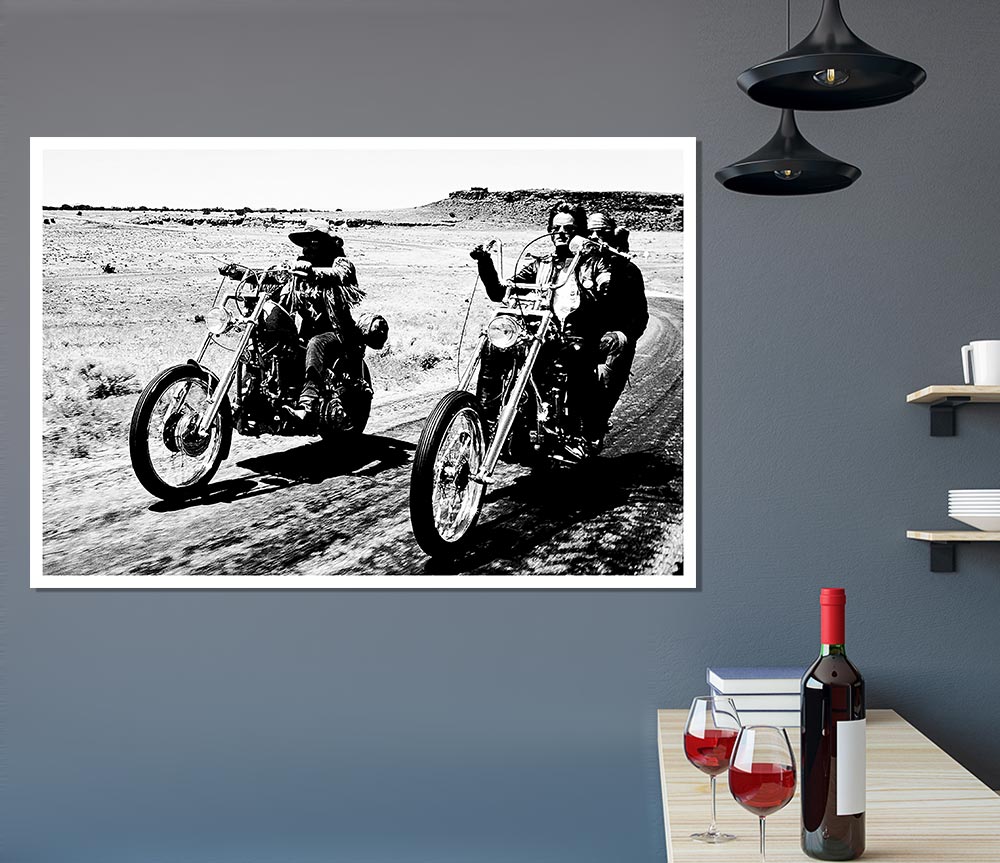 Easy Rider Motorbike Drive B N W Print Poster Wall Art