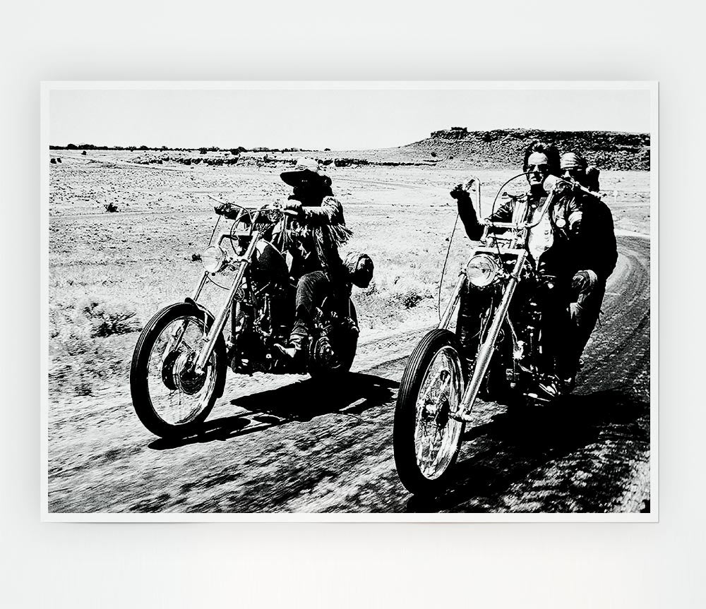 Easy Rider Motorbike Drive B N W Print Poster Wall Art