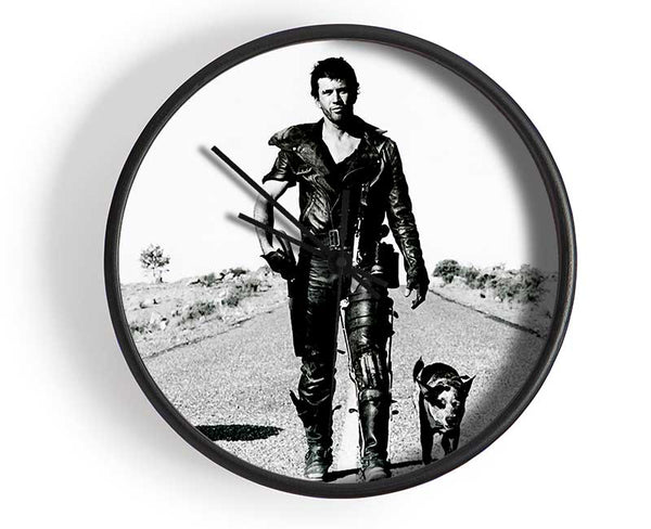 Mad Max Highway Walk With Dog B n W Clock - Wallart-Direct UK