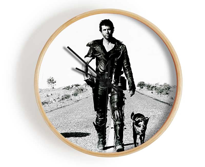 Mad Max Highway Walk With Dog B n W Clock - Wallart-Direct UK