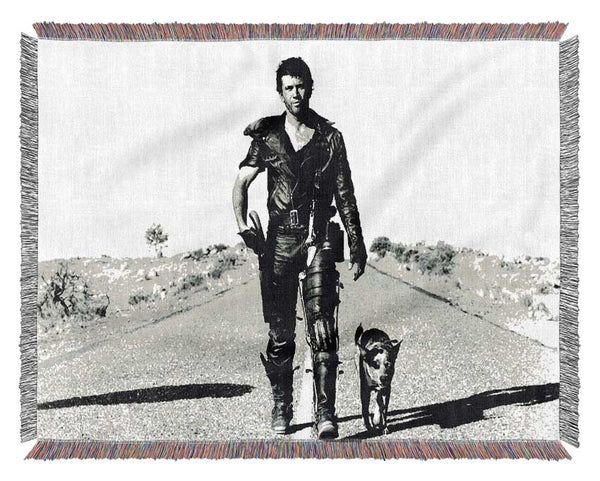 Mad Max Highway Walk With Dog B n W Woven Blanket