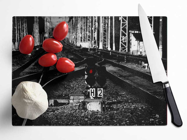 Rail Tracks Glass Chopping Board