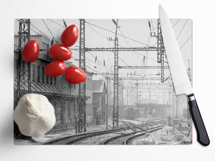 Railwaystation In Winter Glass Chopping Board