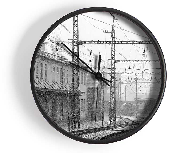 Railwaystation In Winter Clock - Wallart-Direct UK