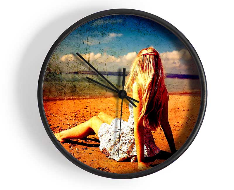 Old Beach Clock - Wallart-Direct UK