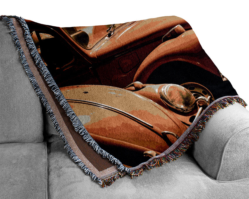 Old Volkswagen Beetle Junkyard Woven Blanket