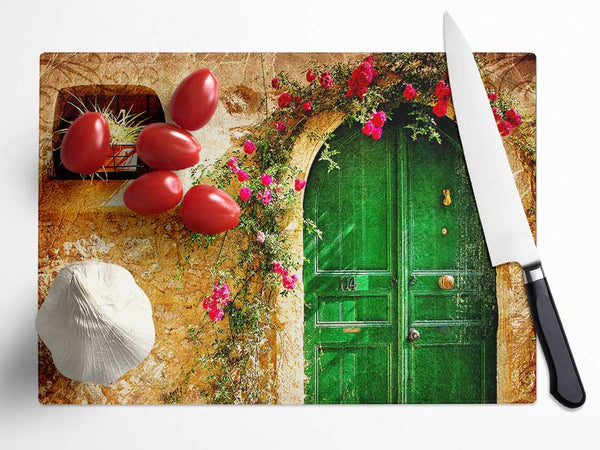 Picturesque Old House Glass Chopping Board