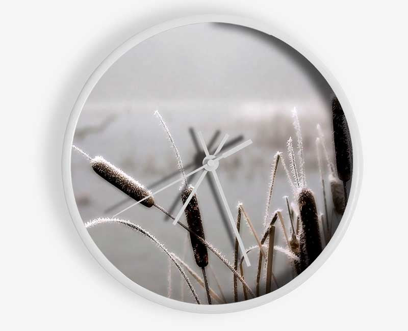 Frosted Cattails Clock - Wallart-Direct UK