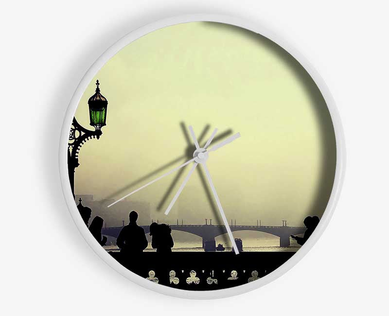 People On Misty Bridge Clock - Wallart-Direct UK