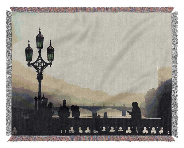 People On Misty Bridge Woven Blanket